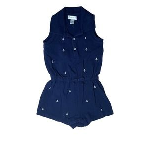 Ralph Lauren Baby Girl's Navy Romper Embroidered Anchors